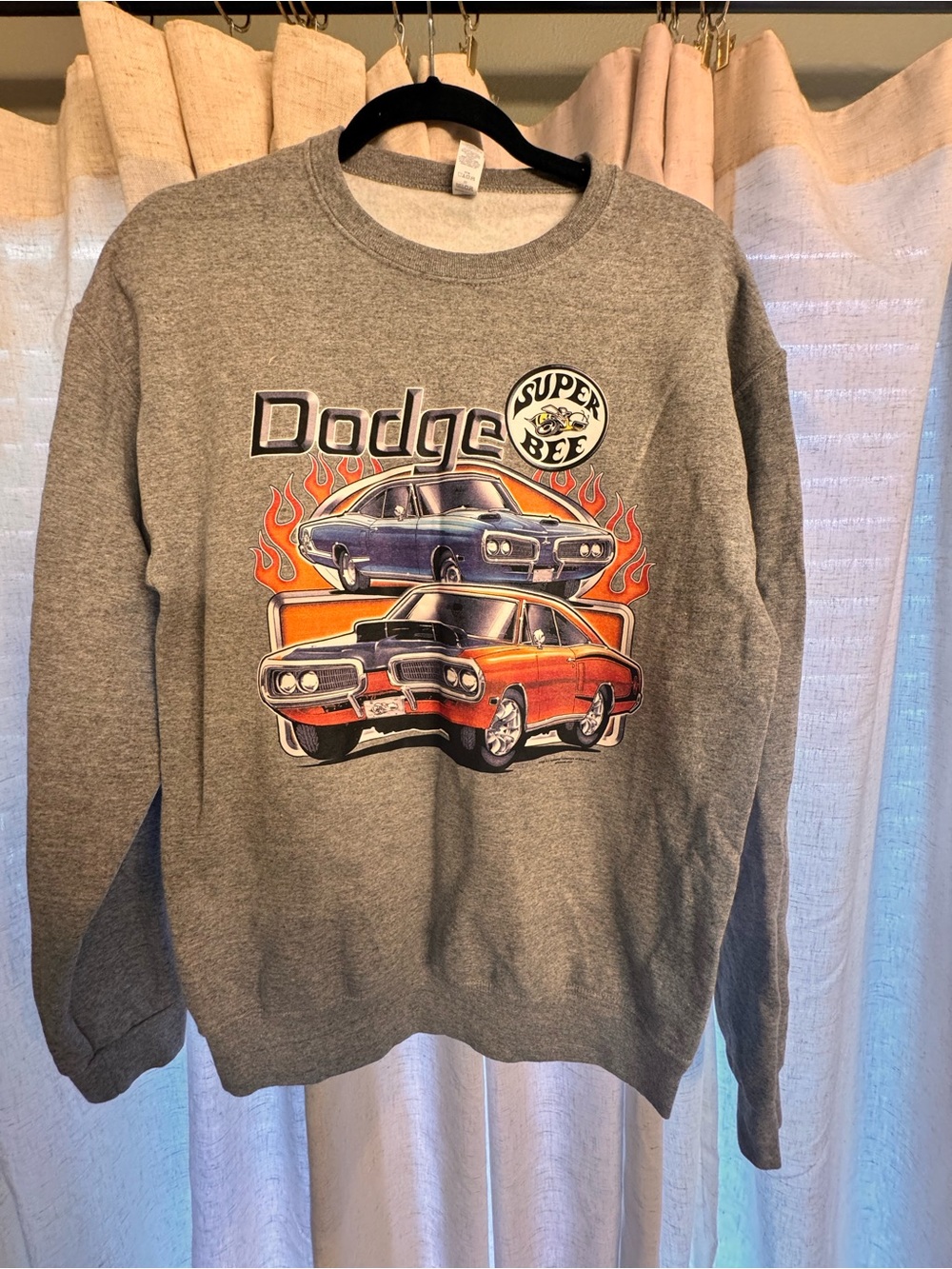 Jerzees Gray Dodge Super Bee Crewneck with Orange and Blue Car Graphics